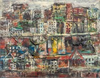 Norman Carton Abstract Cityscape Oil on Canvas