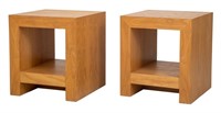 Modern Wood Cube End Tables, Pair