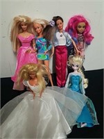 Group of Barbies and Frozen doll