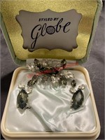 Vintage Globe Earring and Brooch Set (hallway)