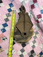 Antique cast-iron, and wooden pulley