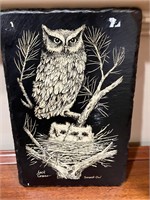 Black slate owl artist sign plaque Jack Crane