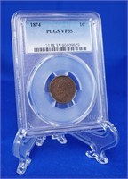 1874 Indian Cent PCGS Graded VF-35