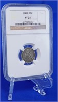 1889 Seated Dime NGC Graded VF-25