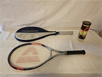 2 Tennis Rackets, Penn Tennis Balls