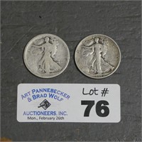 (2) Walking Liberty Silver Half Dollars