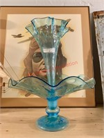 2 Piece Blue Glass Epergne Centerpiece (possibly