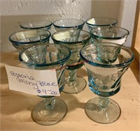 8 Fostoria Colony Blue Glasses (hallway)