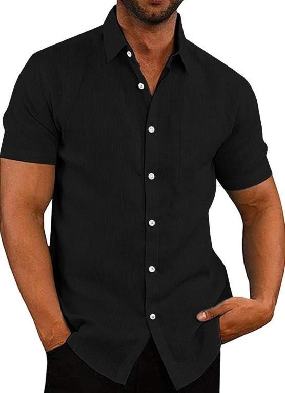 New  Men's Casual Linen Shirt Short Sleeve Button