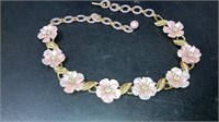 Vintage Coro pink flower rhinestone necklace