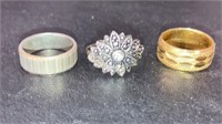 3-ladies fashion  rings marcasite & bands