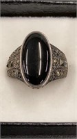 925 sterling marcasite & onyx ring