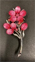 Vintage pink cabochon floral pin brooch 3-1/2’’