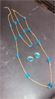Faceted aqua bead & double chain 28’’ necklace,