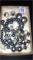 Gray pearl necklaces earrings