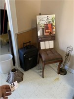 Brass Lamp, Trash Can, and Peg Board