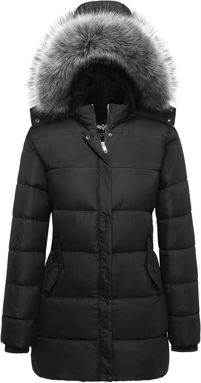 GGleaf Women's Winter Puffer Coat  Fur Hood  L