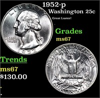 1952-p Washington Quarter 25c Grades GEM++ Unc