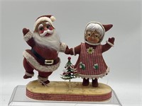 Vintage Santa & Mrs Claus Felt Dancing w/Tree