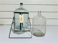 (2) Glass Water Bottles & Metal Stand