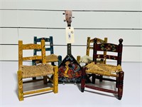 (4) Small Painted Chairs & Musical Instrument