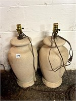 PAIR OF SAND TONE VASE STYLE LAMPS NO SHADE