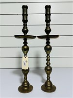 Pair of Etched Brass Alter Candle Sticks