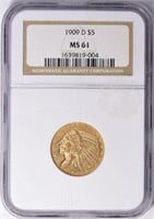 1909-D $5 Indian Gold Half Eagle NGC MS-61