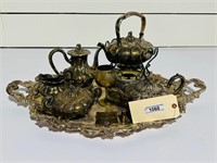 Silverplate Tray, Teapots & Other Items