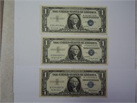 (3) 1957 $1 Silver Certificates Nice Condition
