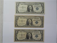 (3) $1 Silver Certificates 1957 Fair Conditions