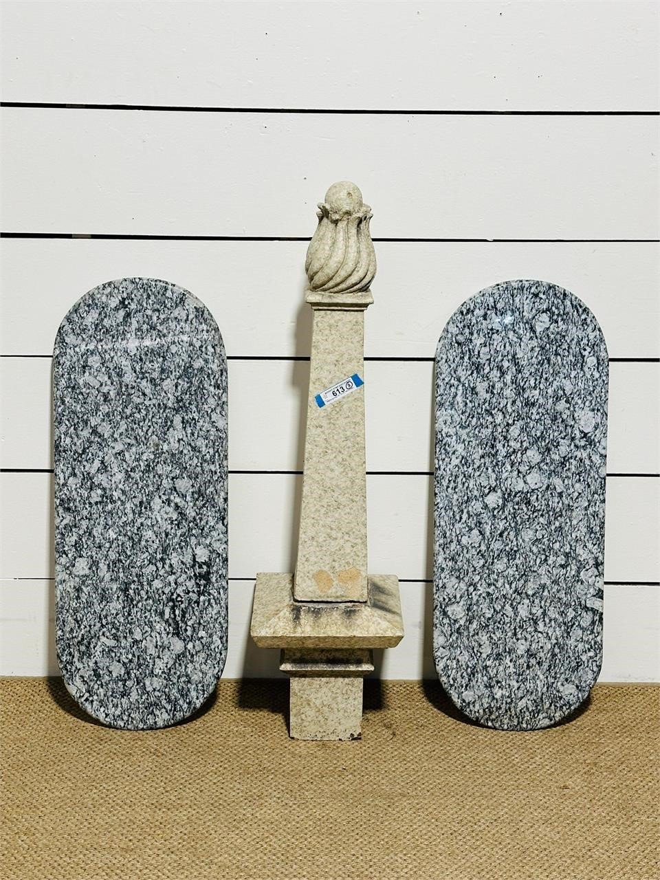 (2) Oval Marble Pieces & Faux Marble Posts