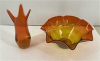 * (2) Pcs of Smith Orange Art Glass   Bowl 11"
