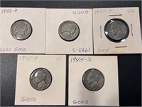 Wartime Nickels1943, 1943-s, 1944, 1945, 1945-s