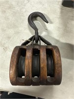 Antique wooden pulley