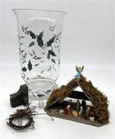 Miniature Nativity Scene, Hurricane Glass Lamp Sha