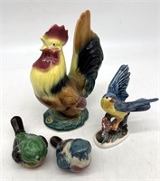 Vintage Ceramic Bird Figurines - Rooster, Songbird