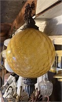Vintage Round Hanging Amber-Tinted Glass Shade Lam