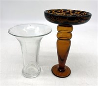 Colored Glass Pedestal Display Bowl, Clear Glass V