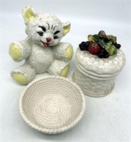 Vintage California Pottery Ceramic Teddy Bear, Bas