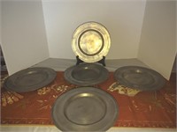 Set of 5 Pewter plates 8.25" unknown trademark