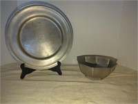 Pewter plate 10.5" and Gorham Pewter Octagon
