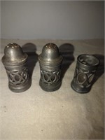 3 Italian Pewter Ornate salt and pepper shakers 1