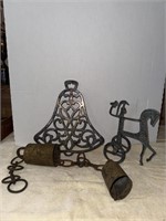 Antique Bells Egyptian Metal Horse Man & Bell