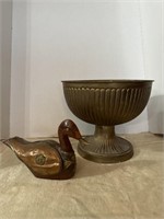 Brass Large Bowl & Copper Wood Duck