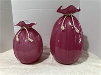 1970’s handmade cranberry Pilgrim glass vase, set