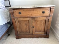 Antique English oak cabinet with marble top,  top