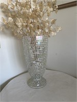 Nice glass mosaic vase, 17” tall with dried