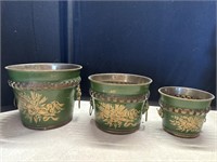 Vintage Brass Painted Floral Design Planters set