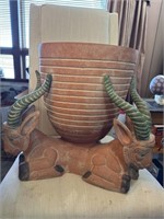 Three Head Goat/Ram Pottery Planter 16”. Tall